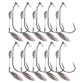 Eupheng Underspin Weighted Swimbait Hooks, Weedless Weighted Hooks with Spinner Blades Twistlock for Bass Fishing 1/0 2/0 3/0 4/0 5/0 10Pack
