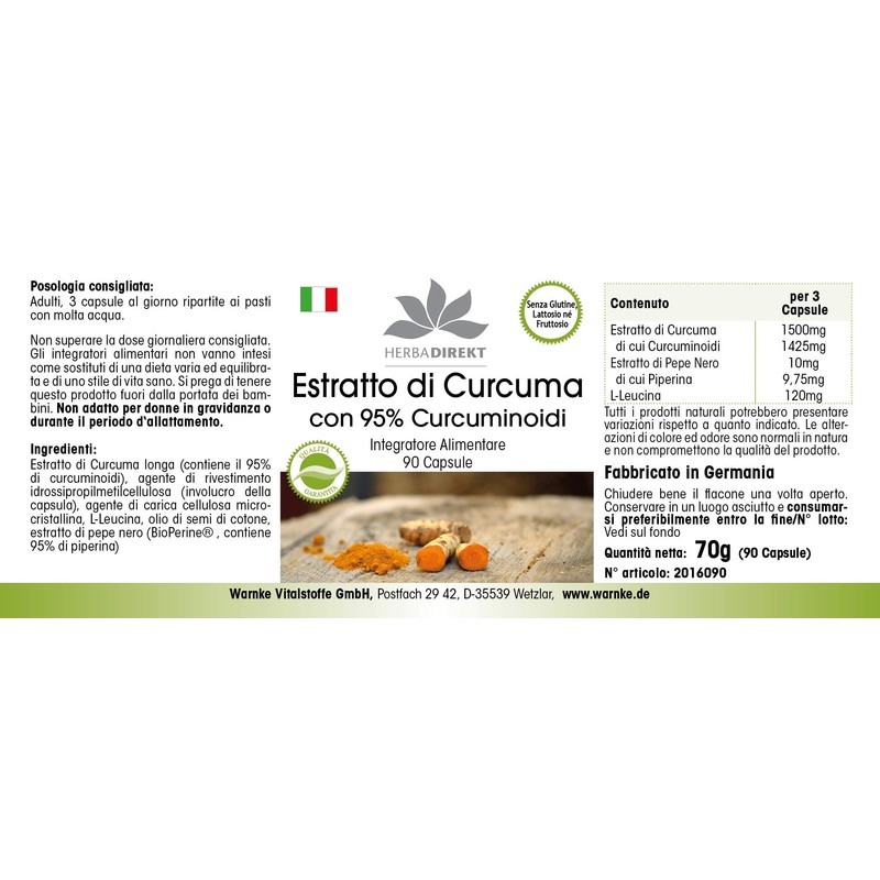 Curcuma (Turmeric) Capsules - Curcumin Extract with Black Pepper -