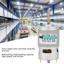 775 Motor,High Speed 80w High Power Extension Shaft DC Motor 12v/ 24v 10000/20000RPM CW/CCW for Office Automation, Home Automation,Consumer Electronics,etc(24V 20000RPM)