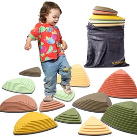 Stepping Stones for Kids 12pcs Obstacle Courses Play Indoor Outdoor, Full Rubber Rim Plastic Hilltop for Kids Balance and Integration Improvement Age 3 4 5 6 7 8 + (Forest)