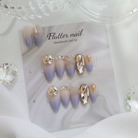 Berry Perry Gold Stone Handmade Nail Tips - Short Ballet / 베리페리 골드스톤 수제네일팁 - 숏발레