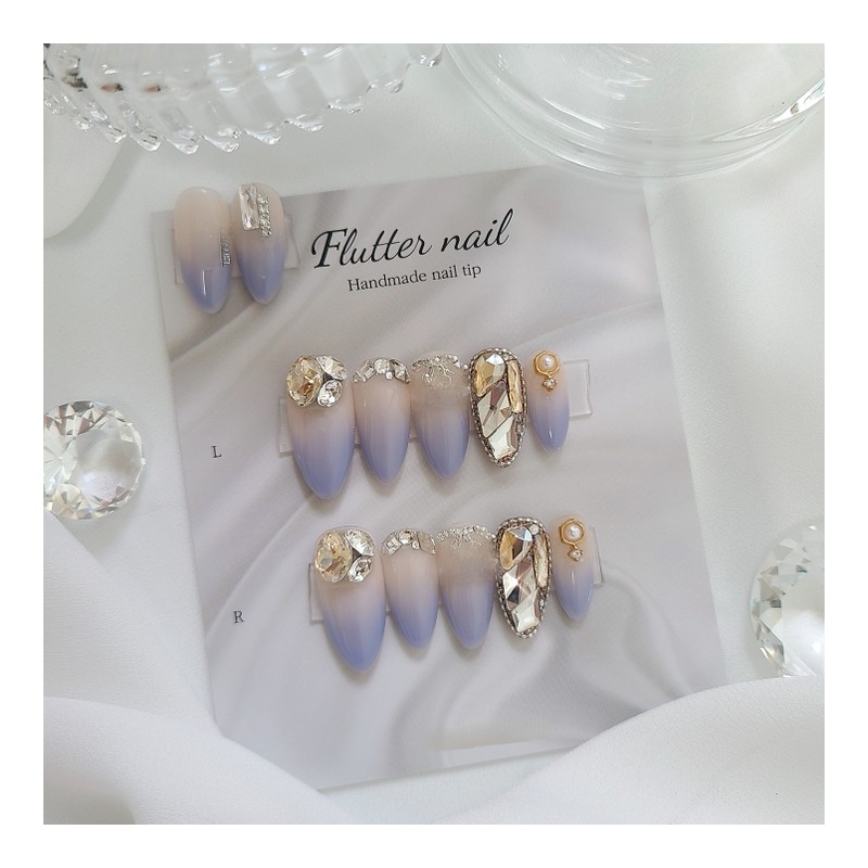 Berry Perry Gold Stone Handmade Nail Tips - Short Ballet