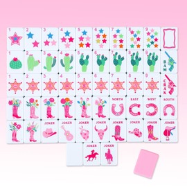 Arrowbash 160 Pcs Pink Cowgirl American Mahjong Set, 1.2 x 0.87 Inches Western Mahjong Tiles, Hand Carved Pattern for Adult Mah Jong Social Games, Beginners, Mah Jong Lovers