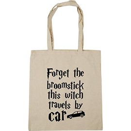 Hippowarehouse Forget the broomstick this witch travels by car Tote Shopping Gym Beach Bag 42cm x38cm, 10 litres