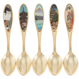 Spanner, Spoon, Gold Plated Color 13.6 cm Ukiyoe Cutlery, Teaspoon, Set of 5 UKI – 1 