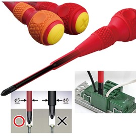 VESSEL Ball Grip Insulated Screwdriver - 6 x 1.0 x 100 - Prevents Electric Shock, VDE Standard Certified, 200