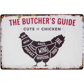 30 x 20 cm – Retro Tin Sign for Grill and Cooking Fans – "The Butchers Guide – Cuts of Chicken" – Butcher, Meat BBQ Overview