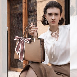 NICOLE & DORIS Women Handbags Elegant Ladies Tote Bag Top Handle Crossbody Bag Designer Shoulder Bag PU Leather Work Bag Satchel Handbag with Ribbon Khaki