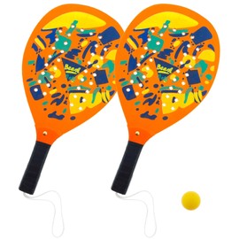 Wooden Beach Rackets 39 cm with Perforated Wooden Rackets Beach Tennis Pool Party Perforated Rackets and Ball Padel Beach Rackets Pair Padel Rackets Pool Garden (B)