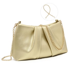 Dasein Elegant Pleated Evening Bag Soft Vegan Leather Clutch Purse Dressy Formal Handbag with 2 Chain Straps for Women