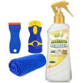 Adhesive Remover Spray, Surface Safe Sticker & Glue Remover for Car, Windows, Glass, Floor & More, Quickly Removes Labels, Tape, Gum & Sticky Residue, with Scraper & Cleaning Towel, 6.8 fl oz / 200ml