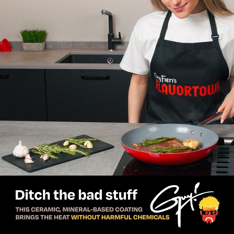 Guy Fieri's Flavortown 2-Piece Ceramic Cookware Set, Nonstick Frying Pan