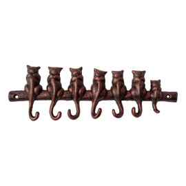 7 Cats Cast Iron Wall Hanger - Decorative Cast Iron Wall Hook Rack - Vintage Design Hanger with 4 Hooks - Wall Mounted | 12.4 x 3.9” - with Screws and Anchors - Copper & Black