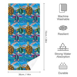 Sea Turtles Nautical Decor Beach Bath Hand Towels Set of 2, Soft Absorbent Blue Decorative Hand Towels for Bathroom Home Hotel Gym Yoga Swim Spa 14"x28"