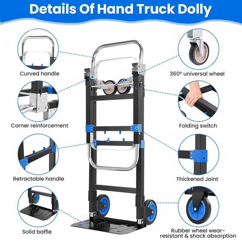 3-in-1 Convertible Heavy Duty Folding Hand Truck, 600LBS Dolly Cart