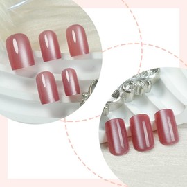 French Tip Press On Nails Short Square Fake Nails with Pink Design Glossy Acrylic False Nails Short Square Glue on Nails Full Cover Thick Stick on Nails for Women Girls 24Pcs 1XG2-2504-022