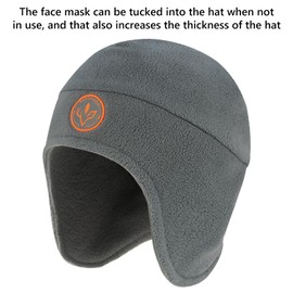BASSDASH Soft Fleece 2-in-1 Hat with Ski Mask Ear Flap Ice Fishing Hunting Beanie for Men Women Cold Weather Winter Grey