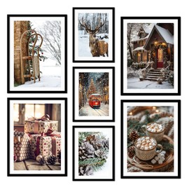 ag.art deco® Poster Set of 7 Christmas Wall Pictures | Christmas, Winter, Snow, Christmas Time | Multi-Piece Wall Decoration Living Room & Bedroom | Without Frame