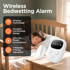 2025 New Wireless Bedwetting Alarm, Bed Wetting Alarm for Boys and Girls, Compact & Comfortable Wireless Sensor, 7 Melodies 3 Modes,Includes Progress Card and Stickers White
