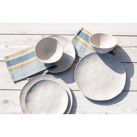 Abode Homewares Organic Coupe Wheat PolyPro 12-Piece Dinnerware Set, Off-White