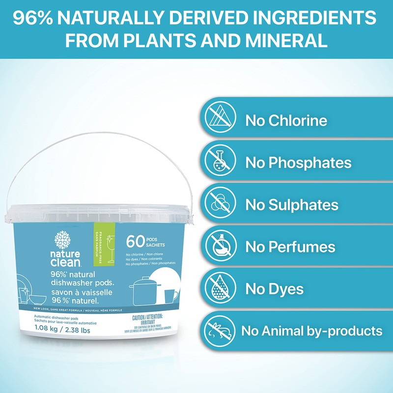 NATURE CLEAN Natural Dishwasher Detergent Pods + Natural Rinse Aid