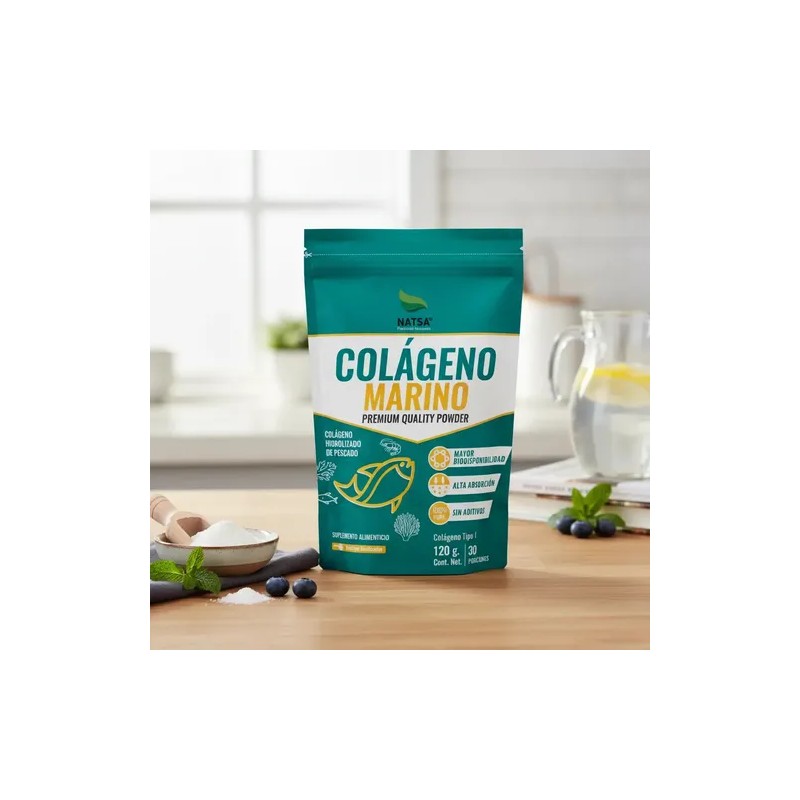 NATSA Colageno Marino Polvo 120 g, Sabor Natural, Calidad Premium