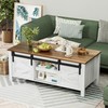 YESHOMY Coffee Table with Sliding Barn Doors & Storage, Wooden