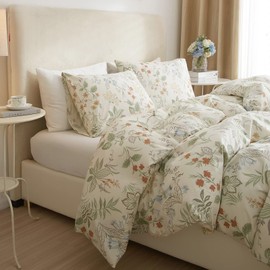 mixinni Flower Leaves Printed Twin XL Comforter Lightweight Fluffy Floral Comforter Twin XL College Dorm, 1 Cute Botanical Comforter and 2 Pillowcases-Twin XL Size