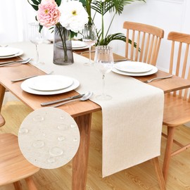 Waterproof Faux Linen Table Runner Farmhouse Neutral Table Runner 72 Inches Long Rustic Washable Table Runner Dresser Scarf for Kitchen Dining Room Indoor Outdoor 13x72 Inch