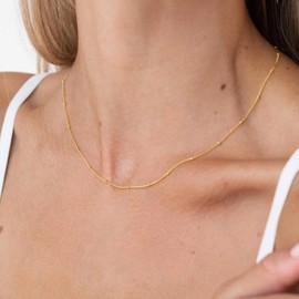 ZHESHY Gold Silver 925 Chain Women's 14K Gold-Plated Chain Necklace Silver Chain 925 Without Pendant Glittering Snake Chain Singapore Chain Anchor Chain Beads Adjustable Choker Gold Chain Jewellery