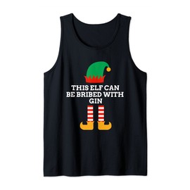 This Elf Can Be Fitted With Gin Christmas PJs Santa Helper Tank Top, black