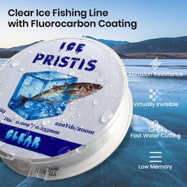 Pristis 6 LB Fluorocarbon Coated Ice Fishing Line, 220 Yds Clear Abrasion Resistant Copolymer High Strength Nylon Line with Spool, Superior No Freezing Low Memory Premium Quality Saltwater Freshwater