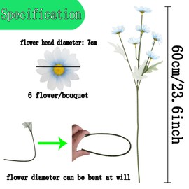 5Pcs Artificial Fake Flowers Plants 6 Head Daisy Silk Flowers Arrangements Wedding Decor UV Resistant Artificial Flowers Faux Plant Floral Bouquet for Home Kitchen Table Garden Vase Decor(Light Blue)