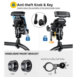 iMESTOU Anti-Theft Motorcycle Phone Mount Bike 1 Ball Phone Holder Handlebar .