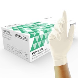 Unigloves Unicare Latex Disposable Gloves - Multipurpose, Powder Free, Examination Gloves - Box of 100 Gloves, Natural, Extra Small (GS0011), White Latex - Powder Free