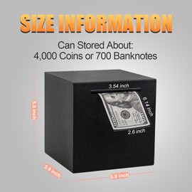 Adult Piggy Bank, Stainless Steel Piggy BankMetal Saving Box, Piggy Bank for Adults Must Break to Open (Black, 5.9 inches)