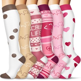 FuelMeFoot 6 Pairs of Compression Socks for Men and Women, Colourful Compression Socks, Support Stockings for Running, Sports, Flight, Travel, Cycling, 02-multi-6 pair