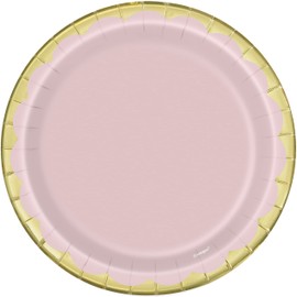 Unique 78464 Paper Plates-18 cm-Pastel Pink & Gold-Pack of 8