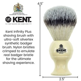 Kent Infinity Plus Shaving Brush with Ultra-Soft Silvertext Synthetic Badger Brush - Perfect Lather and Shaving Brush made for Shave Cream and Shaving Soap - Kent Luxury Shaving Since 1777