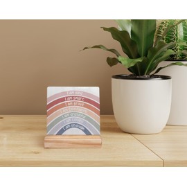 EIONEY I am Kind I am Smart I am Brave Positive Affirmations Wood Plaque with Wooden Stand,Inspirational Quotes Wooden Plaque Sign Desk Decor for Home Classroom Table Shelf Decoration