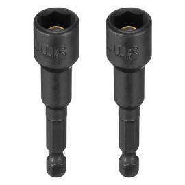 sourcing map 2pcs Magnetic Nut Driver 9mm Hex Drive Socket CR-V Steel Power Screw Drill Bits Socket Wrench Tools with 1/4" Quick Change Hex Shank for Power Drills Impact Drivers, Black