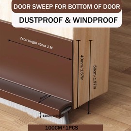 WLHFDC Bürstendichtung Selbstklebend Zugluftstopper für Türen,100cm Zugluftstopper Haustür,Türdichtung Selbstklebend mit Bürste,Türdichtung Unten,Türbesen Luftzugstopper,Silikon Bürstendichtung(Braun)