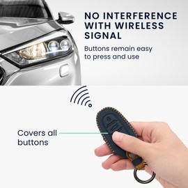 kwmobile Key Cover Compatible with Peugeot Citroen 3 Button Car Key Smart Key (only Keyless Go) - Faux Leather Car Key Fob Protector - Navy Blue/Light Brown