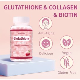 Glutathione Gummies with Collagen & Biotin – Cherry Flavor, 60 Count, Skin Brightening & Hair, Nail Support Dietary Supplement