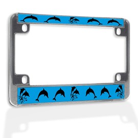 Fastasticdeals Metal Insert Bike License Plate Frame Dolphins Silhouette Ocean Beach Weatherproof Motorcycle Accessories Chrome 4 Holes Solid Insert