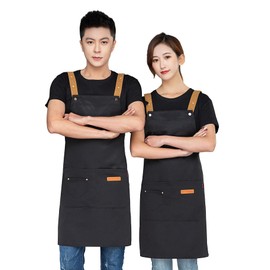 DUNHE 2024 Stylish Cute H-Shaped Apron, Women's, Men's, Adjustable Apron, Plain, Cafe Style, Adult Apron, For Commercial, Home, Work and Cooking, Black, Free size