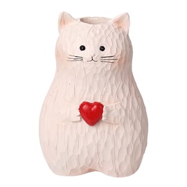 LKMUPNR Pink Cat Vase - Small Resin Heart Vase, Renter Friendly Decor for Bedroom, Shelf & Living Room, Unique Gift