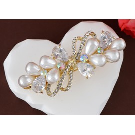 Alilang Baroque Style Pearl Golden Tone Hairpin Bow Tie Crystal Rhinestone Hair Barrette Clip