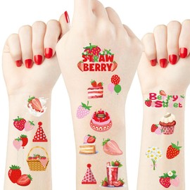 Crazy Night Strawberry Party Decorations Temporary Tattoos - 75 Styles,Berry First Birthday Décor,Berry Sweet Baby Shower Accessories,Summer Garden Tea Party Favors