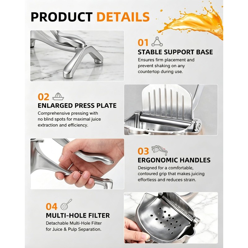 Hand Juicer Lemon Squeezer Press Manual Fruit Juice Metal Handheld